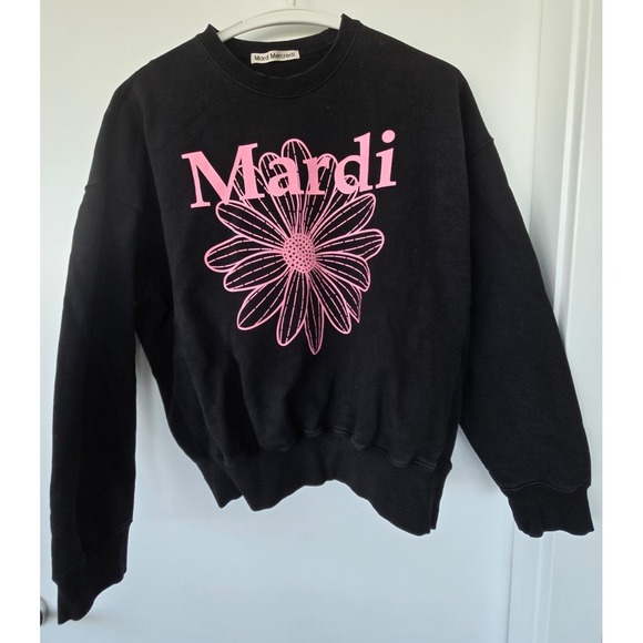 Mardi Mercredi Tops - Mardi Mercredi Flower Sweatshirt Black Crewneck (One Size) Preppy College City
